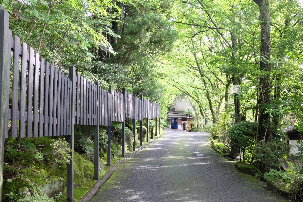 由布岳を借景にする「夢想園」由布院盆地の中心から少し離れた高台に位置し、園内に3棟からなるそれぞれの趣の異なった客室がある